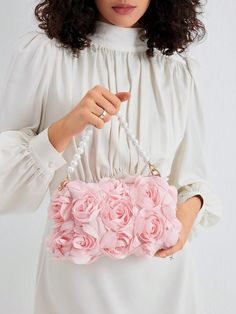 Elegant Rose Flower Crossbody Bag, Faux Pearl Handbag, Sweet Women'S Wallet, Valentine'S Day Gift, Evening Clutch, Bridal Purse (Pattern Random) Baby Pink Casual,Cute,Elegant,Vintage,Vacation   Polyester Graphic,Plaid,Plain,Tropical,Plants,Random Print,Textured Pattern Square Bag   Women Bags, size features are:Bust: ,Length: ,Sleeve Length: Pearl Handbag, Rose Clutch, Rose Flower Print, Rose Flower Pattern, Bridal Purse, Art Jewelry Design, Perfect Bride, Purse Patterns, Evening Clutch