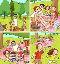 the family is having a picnic in the park, and they are enjoying their time together