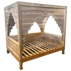 Hand Carved Arabic Bed Frame Queen Daybed, Moroccan Bed, Carved Bed, Wood Canopy Bed, Carved Beds, Wood Canopy, Frame Bed, Headboard Wall, Bedroom Dimensions