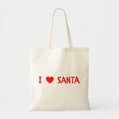 Fun Red Christmas I Love Santa Heart Tote Bag Color: Natural. Gender: unisex. Age Group: adult. Red Christmas Gift Bags, Christmas Tote Bag Gift, Christmas Gift Tote Bag, Christmas Tote Bag As Gift, Valentine's Day Gift Tote Bag, Personalized Red Bags For Gifts, Christmas Purse, Textile Decor, Heart Tote Bag