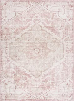 an old rug with faded pink and white colors