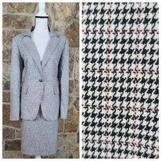 Beautiful Skirt Suit Set From Etcetera, Women's Size 12. Black, White, And Pink Houndstooth Print. Single Button Front Closure On Jacket. Like New; From A Smoke-Free Home! Approx Flat Lay Measurements Are: Coming Houndstooth Skirt Set, Skirt Suit Set, Beautiful Skirts, Plaid Skirts, Skirt Suit, Skirt, Size 12, Skirt Set, Like New