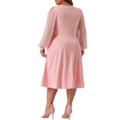 Agnes Orinda is a plus-size brand inspired by the needs of its customers. It can suit you on various occasions, and show your perfect curves through appropriate tailoring, and the comfortable fabric allows you to enjoy a pleasant experience. This dress is perfect to pair with high heels and accessories for a holiday party. This casual dress is perfect for Fall, Winter, Spring, or Summer. Party, Formal, Work, Nye, Daily. A-line casual dresses feature v-neck designs that are simple but elegant and Pink A-line Midi Dress For Work, Pink A-line Maxi Dress For Daywear, Pink A-line Midi Dress With Pleated Waist, Pink V-neck Puff Sleeve Dress With Gathered Sleeves, Pink V-neck Midi Dress With Gathered Sleeves, Perfect Curves, Plus Size Formal, Short Bodycon Dress, Ponte Dress