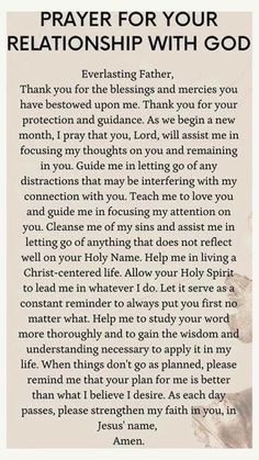 an image of a prayer card with the words, prayer for your relationship with god