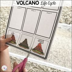 the volcano life cycle worksheet for kids to practice reading and writing with their hands