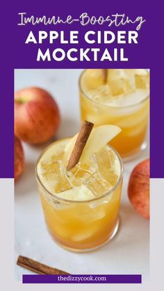 two glasses filled with an apple cider cocktail