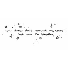 the words are written in black ink on a white paper with stars and dots around it