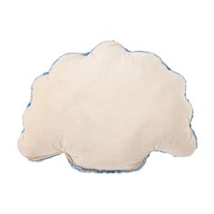 a pillow that is on top of a white surface with blue trim around the edges