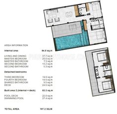 the floor plan for an apartment with two bedroom and one bathroom, which is located in front of a swimming pool