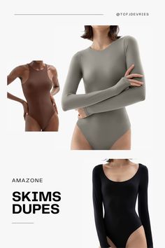 Basic Blouses, Shape Wear, Scoop Neck Long Sleeve, Body Suit, Long Sleeve Bodysuit, Amazon Fashion, Hijab Fashion, Scoop Neck