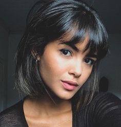 Black Hair Bob Haircut With Bangs, Medium Hair Straight Bangs, Cute Short Haircuts For Thick Hair With Bangs, Brunette Bangs Short Hair, Short Dark Hair With Fringe, Short Hair With Bangs Brunette, Short Straight Black Hair With Bangs, Short Hairstyle Women Thick Hair With Bangs, Short Hair Front Bangs