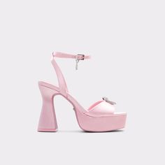 Barbie Pink Platform Heels, Strategically Embellished With Cute Silver Hearts. Sparkling Pink Undersoles And The Barbie "B" Logo Is Everything! Barbie Aldo Shoes, Platform Heels Sandals, Shoe Silhouette, Boho Heels, Pink Platform Heels, Strapy Heels, Pink Platform, Aldo Heels, Pink Platforms