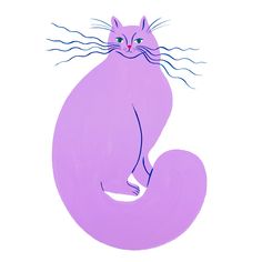 a drawing of a purple cat with green eyes and whiskers on its head