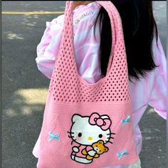 New Hello Kitty Tote Bag With Bows Super Chic For Your Books Or A Everyday Tote Hello Kitty Tote Bag, Crochet Hello Kitty, Hello Kitty Tote, Plush Backpack, Everyday Tote, Womens Tote Bags, Pink Ladies, Hello Kitty, Kitty