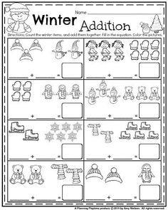 winter addition worksheet for kids