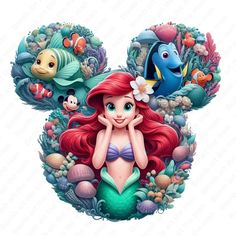 the little mermaid is surrounded by sea life