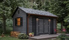 A 12x16 shed offers 192 square feet of storage capacity in your backyard, providing plenty of room for your tools and equipment. The floor space it offers is ideally suited for storing ride-on lawnmowers, wheelbarrows, bicycles, power tools, and other landscaping equipment. To organize the interior and maximize storage opportunities, serious gardeners and hobbyists can add a loft and shelves to their shed. You can also hang ungainly and long-handled tools, like shovels and rakes, from the wall t Storage Shed Brewery, Storage Shed Minimalist, Lowes Storage Shed, 10x10 Storage Sheds, Garden Shed With Roll Up Garage Door, Mower Shed, Shed Remodel, Woodworking Shed, Cute Sheds