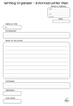 the writing organizer for an informal letter plan