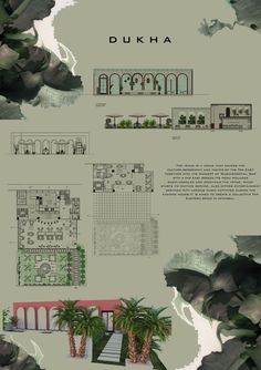 an architectural drawing shows the interior and exterior of a building with plants growing out of it