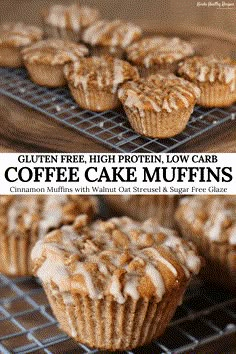 gluten free high protein low carb coffee cake muffins on a cooling rack