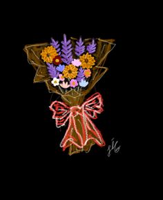 a bouquet of colorful flowers on a black background