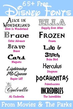 the disney font and numbers are all in different colors, shapes, and sizes for each character