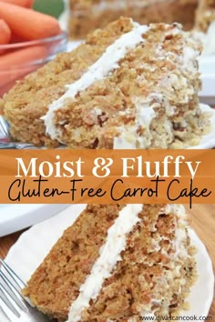 carrot and fluffy gluten - free carrot cake with cream cheese frosting on top