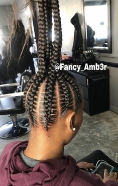 Large Braided Bun, Braid Up Bun, Medium Feed In Braids Ponytail, Braids In A Bun Black Women, Updo Braided Ponytail, Feed In Braided Ponytail, Braided Up Ponytail Hairstyles, Feed In Braids Hairstyles Updos, Braided Ponytail Updo