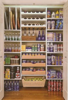 an open pantry with lots of food and drinks