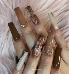 Acrylic Nails Brown, Fall Nails Aesthetic, Nail Ideas Aesthetic, Autumn Nail Inspo, Nail Inspo Fall, Marble Acrylic Nails, Brown Acrylic Nails, Brown Nail, Nails Brown