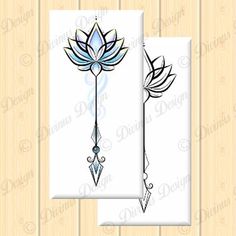 two temporary tattoos with an arrow and flower design on them, one is white and the other is blue