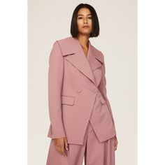 Pink gabardine (98% Virgin Wool, 2% Elastane). Blazer. Long sleeves. Collar. Front button closure. 27.5" from shoulder to hemline. Imported. Fall Workwear Blazer Dress With Structured Shoulders, Tailored Gabardine Blazer For Fall, Gabadine Blazer With Hidden Buttons For Work, Spring Structured Outerwear With Button Cuffs, Classic Fall Blazer Dress With Structured Shoulders, Tailored Gabardine Workwear Blazer, Gabardine Blazer With Hidden Button Closure And Lapel Collar, Semi-formal Fall Blazer Dress With Structured Shoulders, Chic Suits With Button Cuffs For Fall