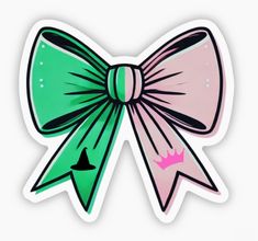 a green and pink bow sticker on a white background