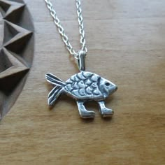 STERLING SILVER Darwin Fish with feet My ORIGINAL Pendant Necklace - Chain Optional Stuff That Looks Like Other Stuff, Mixed Metal Pendants, Fish Accessories, Shark Pendant, Lopez Island, Fish Jewelry, Animal Necklace, Fish Necklace, Fish Pendant