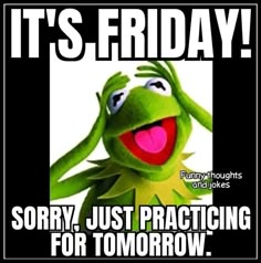 kermie the frog saying it's friday sorry, just practicing for tomorrow