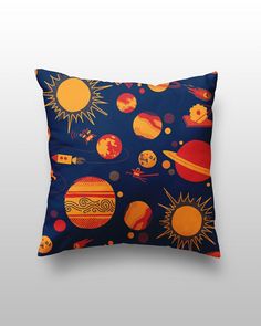 a pillow with an image of planets on it