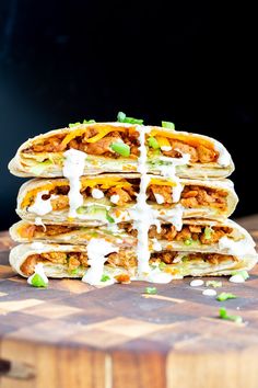 three quesadillas stacked on top of each other