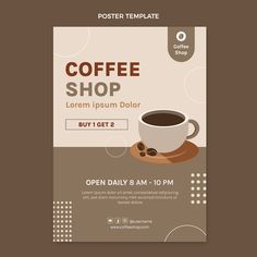 a coffee shop flyer with a cup of coffee