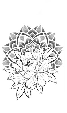 a black and white drawing of a flower