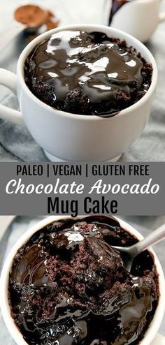 chocolate avocado mug cake in a white bowl with the words pale i vegan gluten free chocolate avocado mug cake