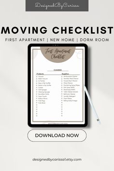 the moving checklist is displayed on a tablet