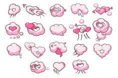 pink hearts and clouds with speech bubbles