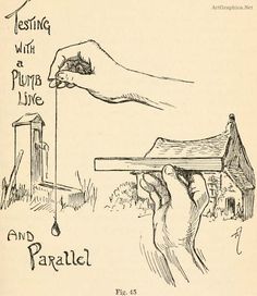 a hand holding a piece of wood in front of a house with the words testing with plym line and parallel