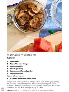 a recipe for marinated mushrooms with watermelon slices