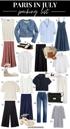 Paris Wardrobe Summer, Bastille Day Outfit, Summer Germany Outfits, Paris In July Outfits, What To Pack For Europe Summer, Outfits To Wear In Paris Summer, London In July Outfits, Outfits For London Summer, Lisbon Outfit Summer