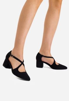 Comfortable Upper Cross Strap Pointed Toe 2.17-inch Chunky Block Heel Comfortable Latex Cushion Semi Formal Shoes Women, Formal Shoes Women, 1 Inch Heels, Semi Formal Shoes, Low Heel Pumps, Chunky Block Heels, Formal Shoes, Cross Straps, Shoes Women