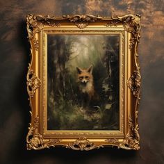 an oil painting of a fox in the woods