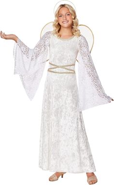 Store New Arrivals Add to Favorite View Feedback Contact Kids White Lace Angel Costume| Easy Costume | Girls Costume | 3-Piece Costume Description Size CHILD SMALL Product Description Bless your guests in this Kids White Lace Angel Costume! This costume comes complete with wings and a headband so there will be no denying your heavenly presence. Product Features Includes: Dress, headband, wings Long sleeves Material: Polyester, spandex Pull over style Care: Hand wash cold only Imported Customer Reviews 4.4 out of 5 stars 4 4.7 out of 5 stars 23 5.0 out of 5 stars 1 5.0 out of 5 stars 1 Price $21.99$21.99 $59.99$59.99 — — Size Adult Kids Kids Kids Includes Cape Dress, leggings, wings, headband, gloves, tail, pitchfork Hooded Dress Hooded, dress ABOUT US We offer the best prices around on hig Angel Fancy Dress For Kids, Angel Costume Long Sleeve, Kids Angel Costume, Girls Angel Costume, Shepherd Costume, White Angel Dress For Kids, Angel Costume, Hooded Dress, Easy Costumes