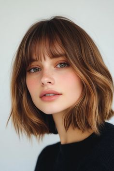 Piecey Bangs Short Hair, Medium Hairstyle For Round Face Shape, Short Hair Full Fringe, Short Hairstyle With Fringe Women, Medium Hair Bangs Hairstyle, Short Hair With Bangs For Long Face, Bangs With Medium Wavy Hair, Brown Shoulder Length Hair With Bangs, Hairstyle For Long Faces