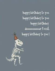 a skeleton with a party hat on it's head is standing in front of a birthday card